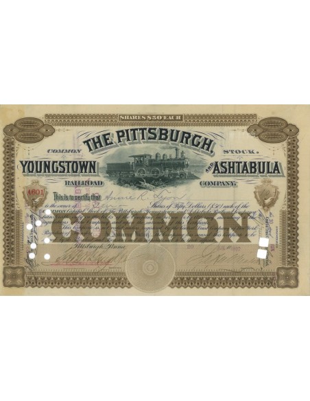 THE PITTSBURGH YOUNGSTOWN AND ASHTABULA RAILROAD COMP- 10 AZIONI - 1892