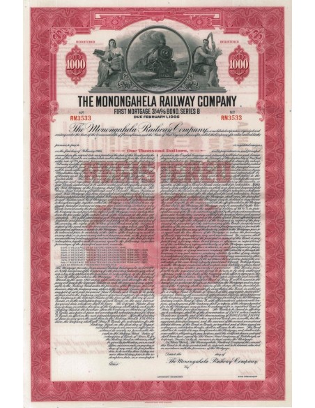 THE MONONGAHELA RAILWAY COMPANY - 1000 DOLLARI - 1966