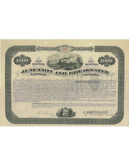 JUNCTION AND BREAKWATER RAILROAD COMPANY - 1000 DOLLARI - 1881