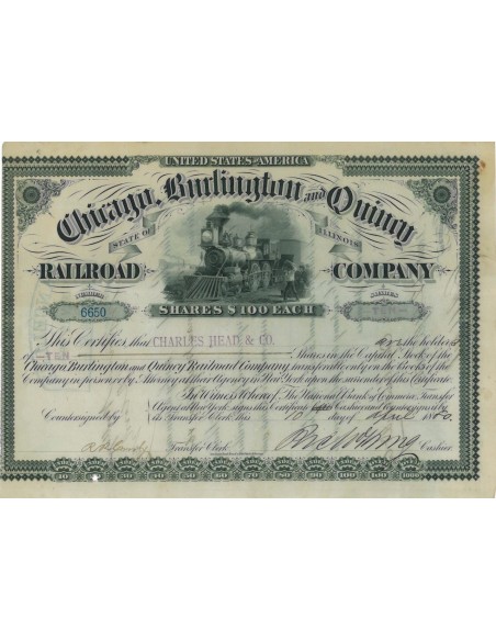 CHICAGO BURLINGTON AND QUINCY RAILROAD COMPANY - 10 AZIONI 1880