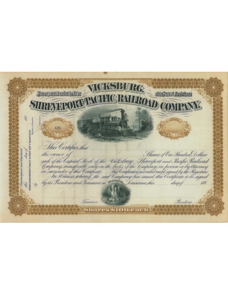 VICKSBURG, SHREVEPORT AND PACIFIC RAILROAD COMPANY - AZIONI 1880