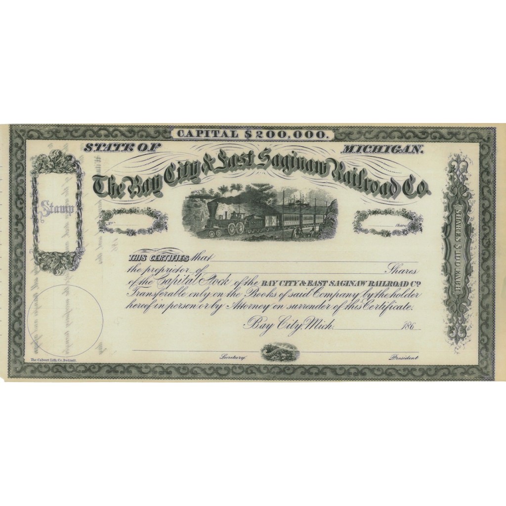 THE BAY CITY AND EAST SAGINAW RAILROAD CO. - AZIONI 1860