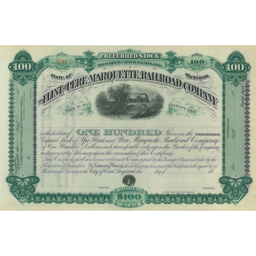 THE FLINT AND PERE MARQUETTE RAILROAD COMPANY - 100 AZIONI