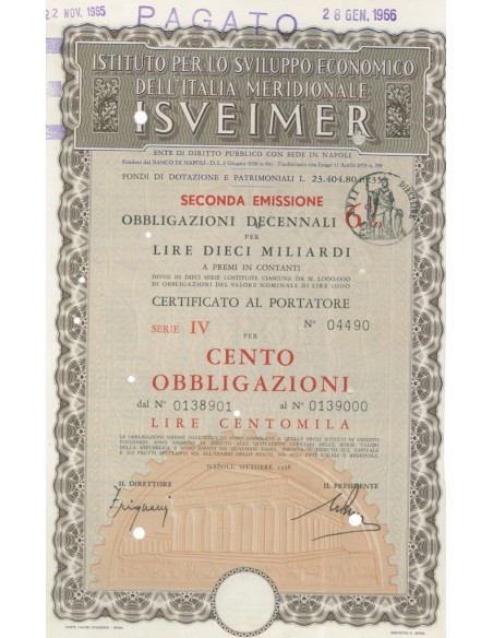 ISVEIMER - Certificato da cento obbligazioni, colore grigio