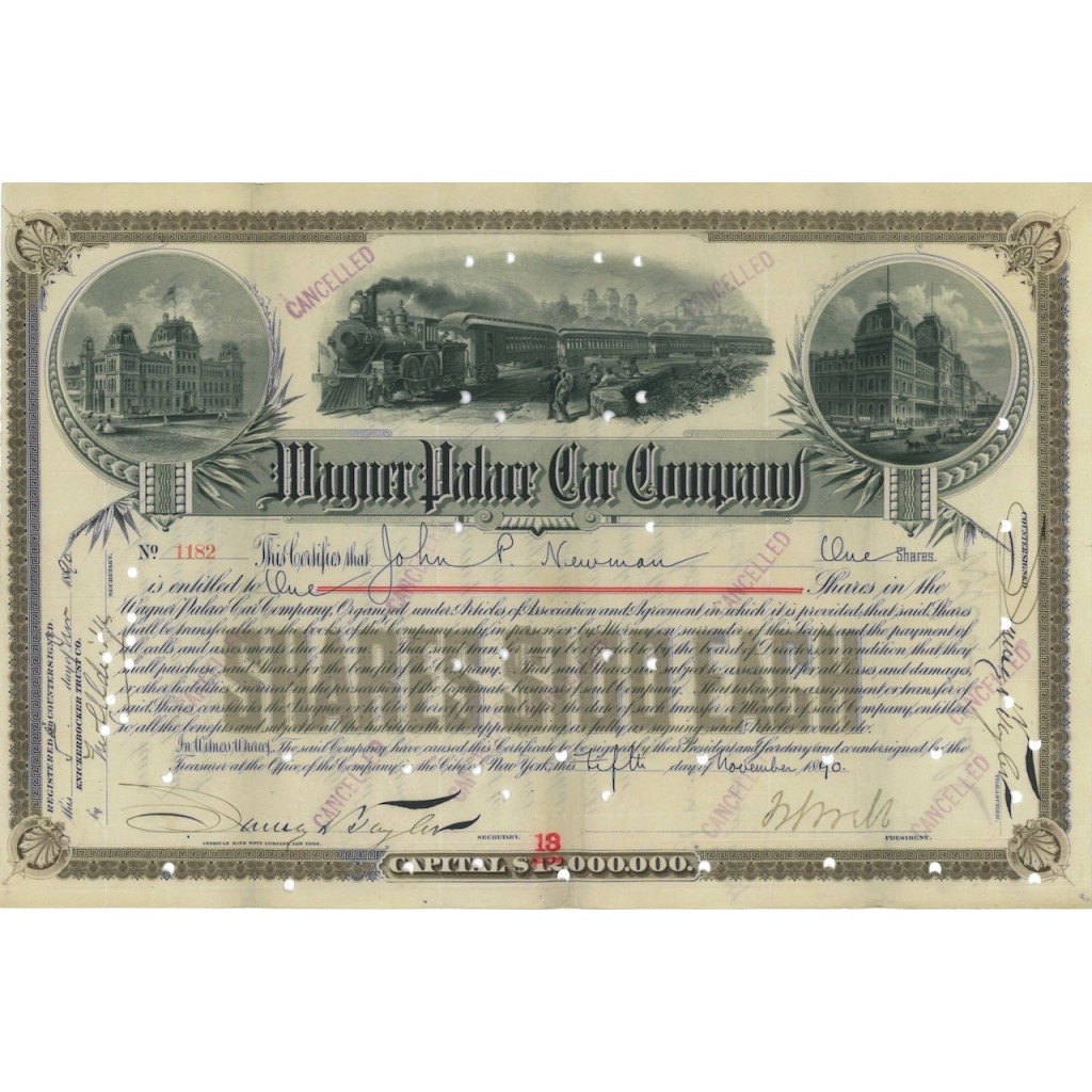 WAGNER PALACE CAR COMPANY - AZIONI 1890