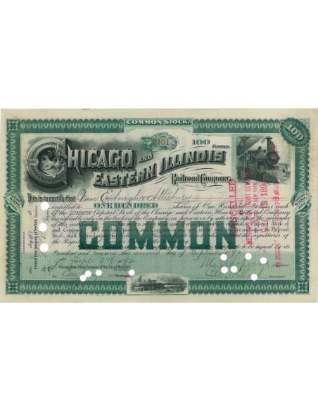 CHICAGO AND EASTERN ILLINOIS RAILROAD COMPANY - 100 AZIONI 1892