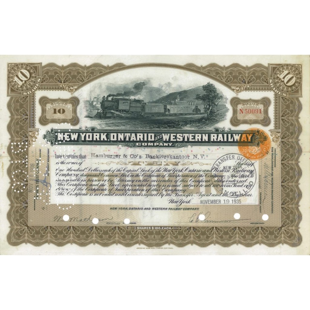 NEW YORK, ONTARIO AND WEST RAILWAY - 10 AZIONI 1935