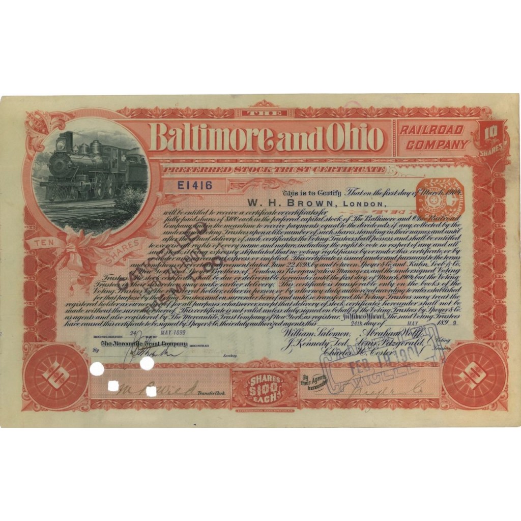 BALTIMORE AND OHIO RAILROAD COMPANY - 10 AZIONI - 1899