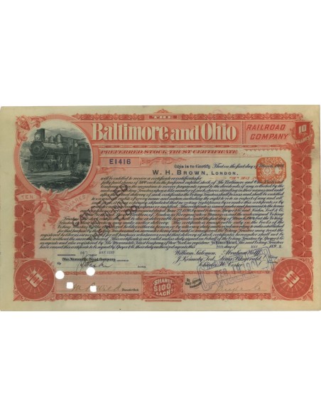 BALTIMORE AND OHIO RAILROAD COMPANY - 10 AZIONI - 1899