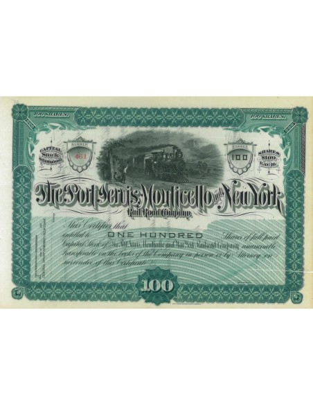 THE PORT JERVIS MONTICELLO AND NEW YORK RAILROAD COMP. 100 AZIONI