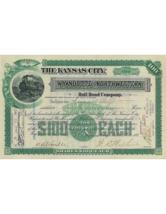 THE KANSAS CITY WYANDOTTE AND NORTHWESTERN R.C. 100 AZIONI - 1890