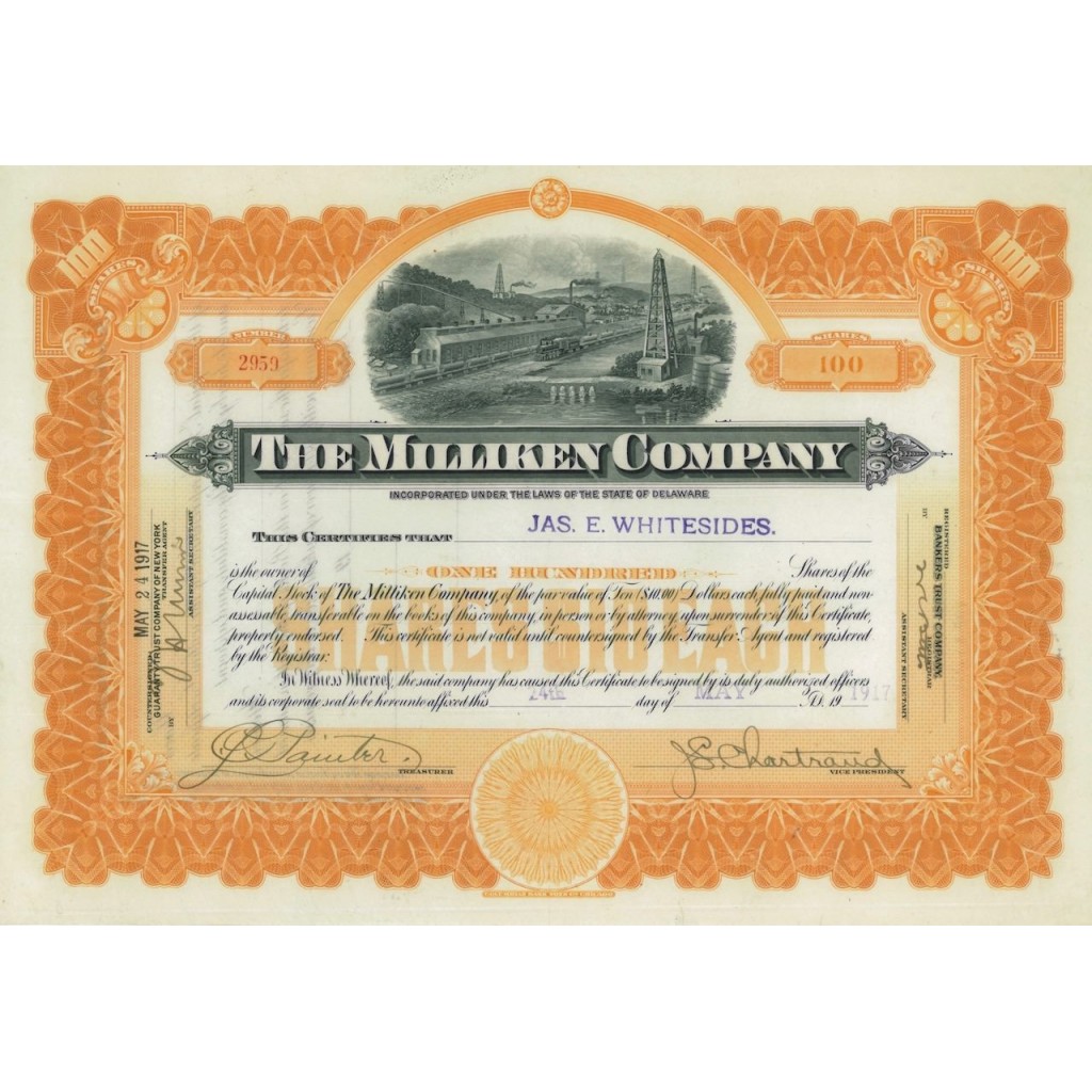 THE MILLIKEN COMPANY - 100 AZIONI - 1917