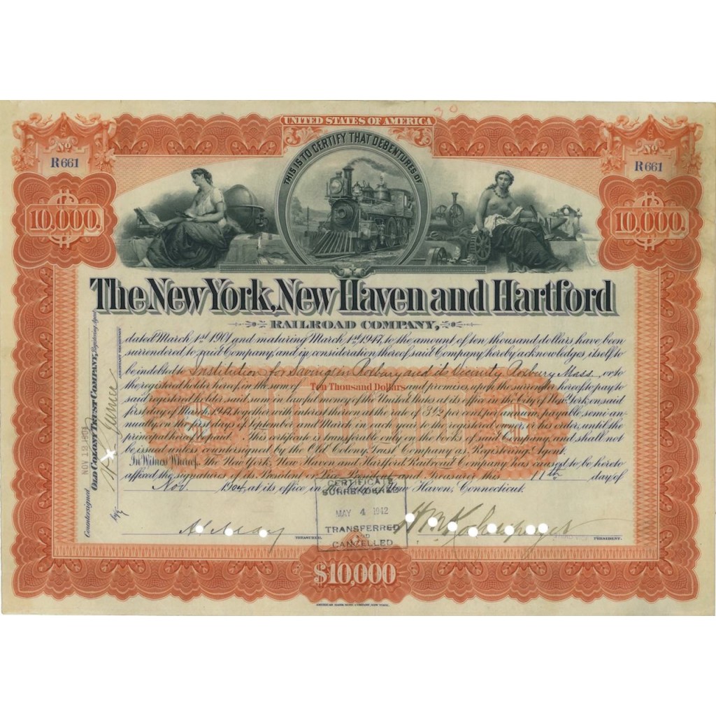 THE NEW YORK,NEW HAVEN AND HARTFORD R.C.- 10000 DOLLARI - 1904