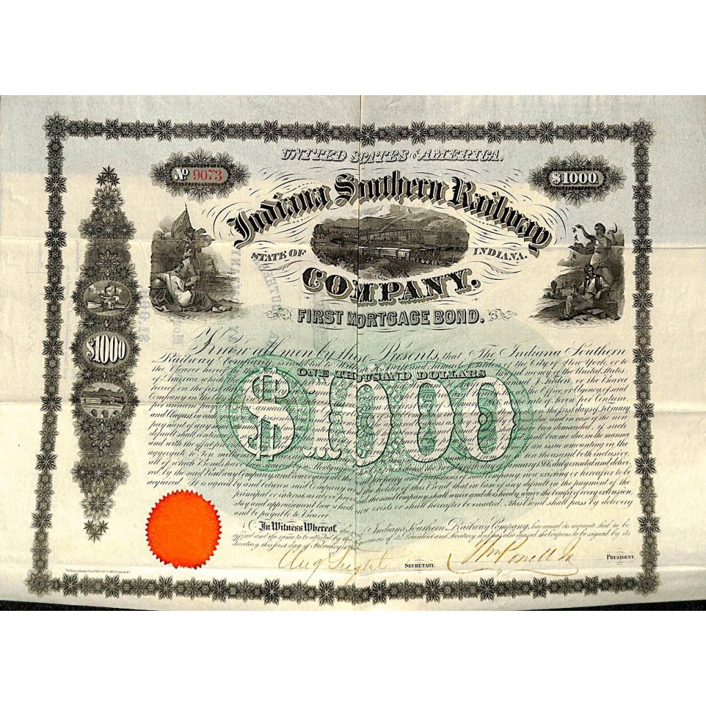 INDIANA SOUTHERN RAILWAY COMPANY - 1000 DOLLARI 1866