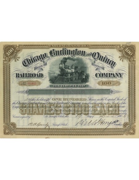 CHICAGO BURLINGTON AND QUINCY RAILROAD COMPANY - 100 AZIONI 1885