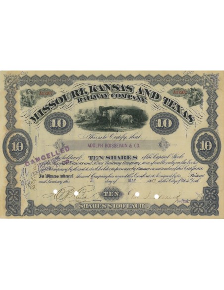 MISSOURI, KANSAS AND TEXAS RAILWAY COMPANY - 10 AZIONI - 1883