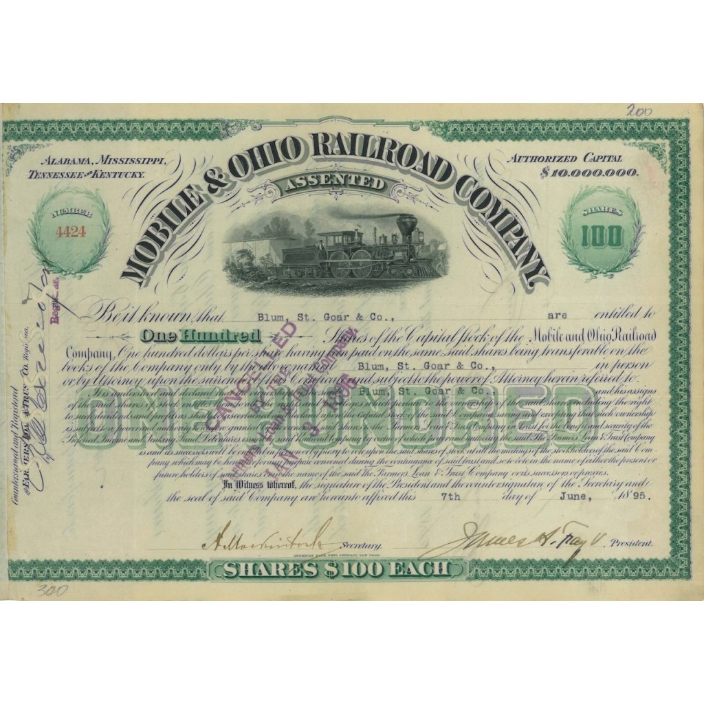 MOBILE AND OHIO RAILROAD COMPANY - 100 AZIONI 1895