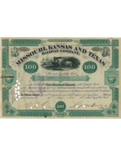 MISSOURI, KANSAS AND TEXAS RAILWAY COMPANY - 100 AZIONI - 1880