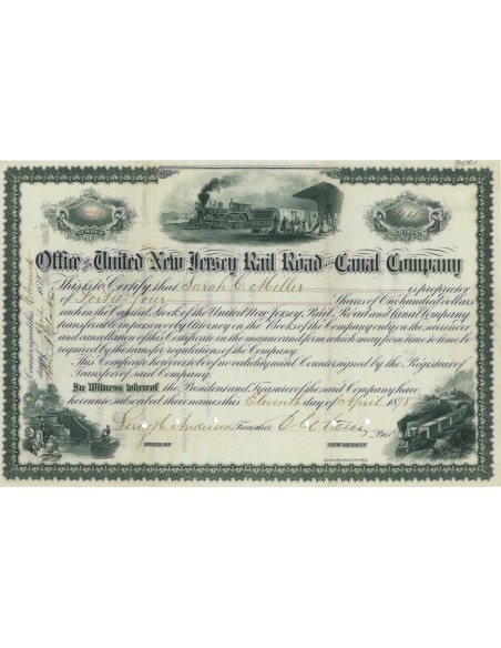 UNITED NEW JERSEY RAIL ROAD AND CANAL COMPANY - 44 AZIONI 1878