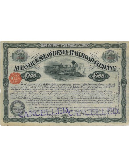 ATLANTIC AND ST. LAWRENCE RAILROAD COMPANY - 100 STERLINE - 1920