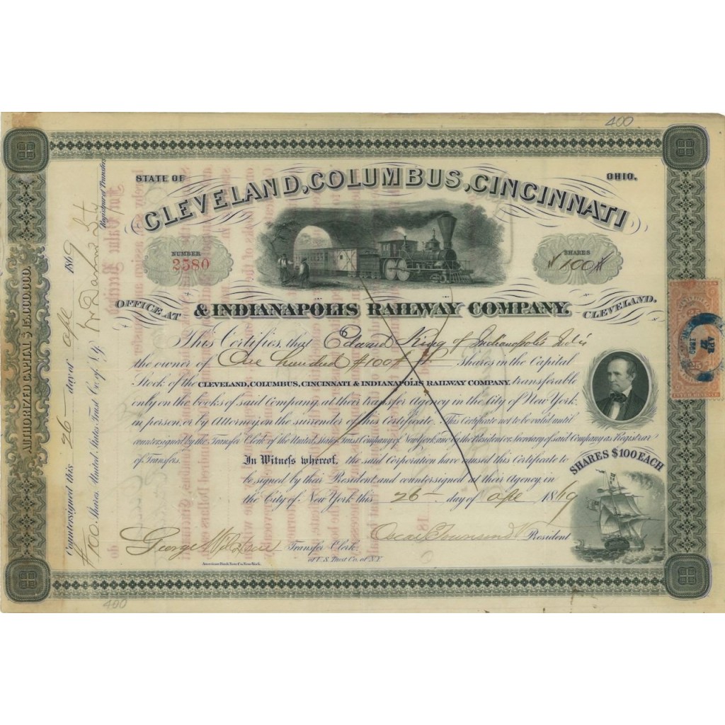 CLEVELAND, COLUMBUS, CINCINNATI - 100 AZIONI - 1869