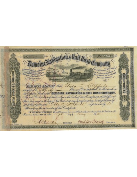 DEMOINE NAVIGATION AND RAIL ROAD COMPANY - 20 AZIONI - 1855