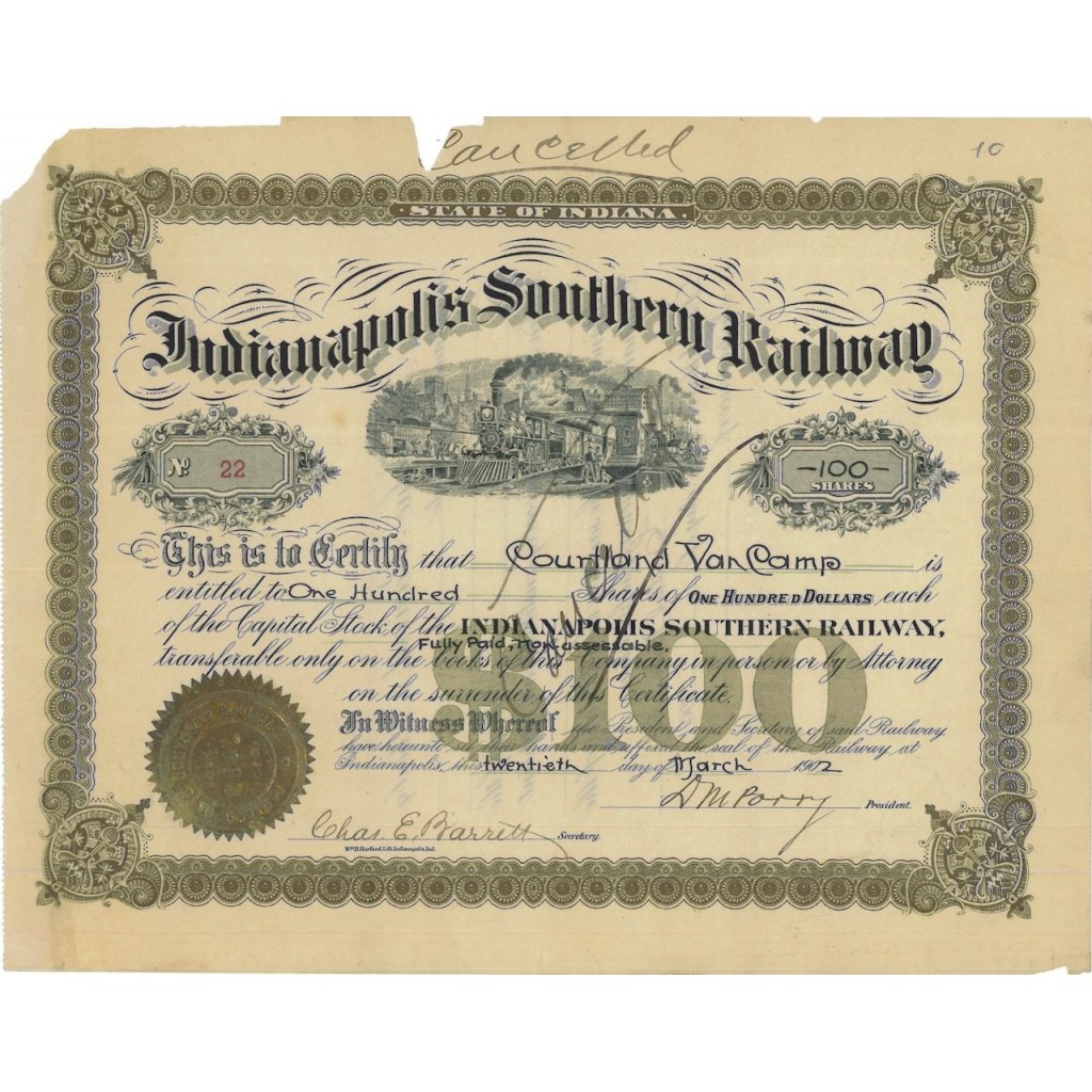 INDIANAPOLIS SOUTHERN RAILWAY - 100 AZIONI - 1902
