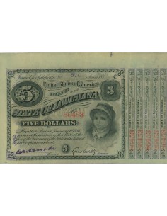 STATE OF LOUISIANA - 5 DOLLARI - 1886
