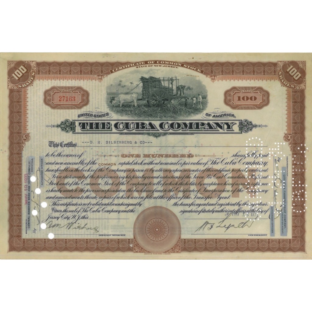 THE CUBA COMPANY - 100 AZIONI - 1933