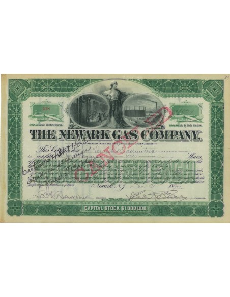 THE NEWARK GAS COMPANY - 100 AZIONI - 1896