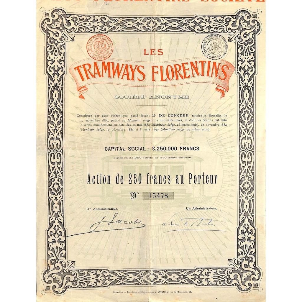 LES TRAMWAYS FLORENTINS - 1 AZIONE FIRENZE 1897