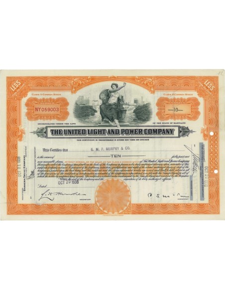 THE UNITED LIGHT AND POWER COMPANY - 10 AZIONI - 1938