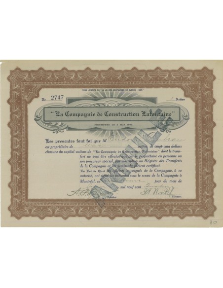 LA COMPAGNIE DE CONSTRUCTION LAFONTAINE - 1 AZIONE 1907