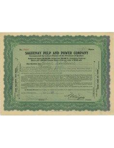SAGUENAY PULP AND POWER COMPANY - 95 AZIONI - 1921