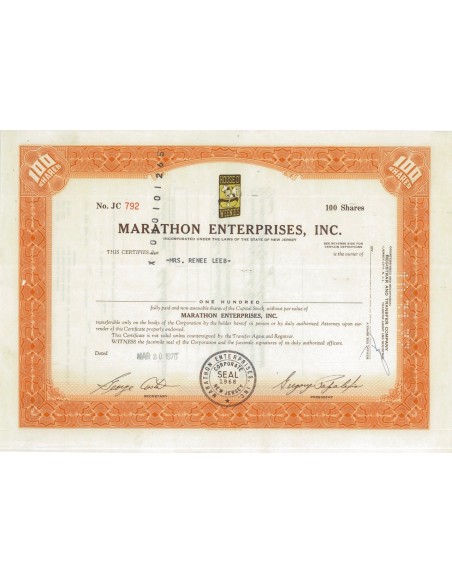 MARATHON ENTERPRISES, INC. 100 AZIONI - 1970
