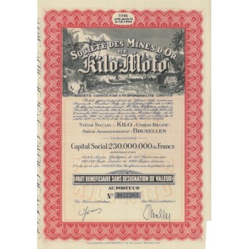 SOCIETE DES MINES D'OR DE KILO-MOTO - UNA AZIONE - 1944