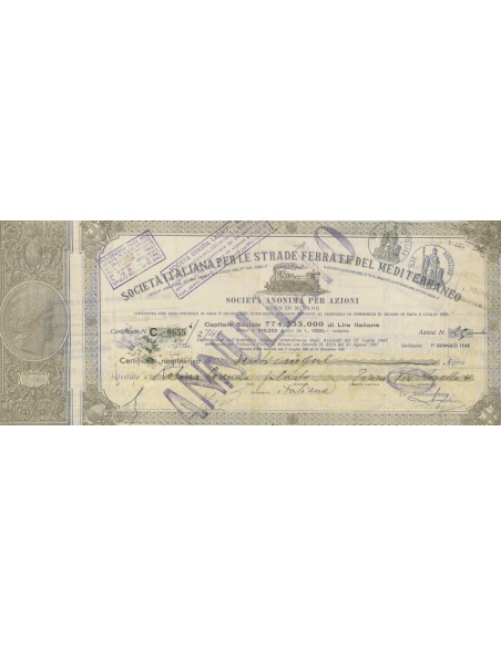 SOC. ITAL. PER LE STRADE FERRATE DEL MEDITERRANEO - SERIE C 25 AZIONI 1948