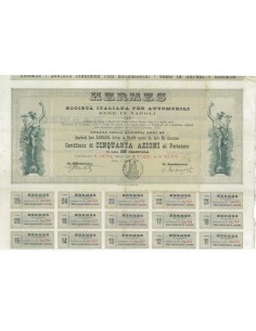 HERMES SOC. ITALIANA PER AUTOMOBILI - 50 AZIONI ROMA 1906