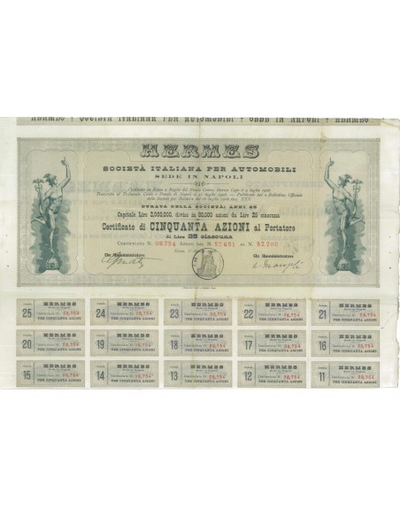 HERMES SOC. ITALIANA PER AUTOMOBILI - 50 AZIONI ROMA 1906