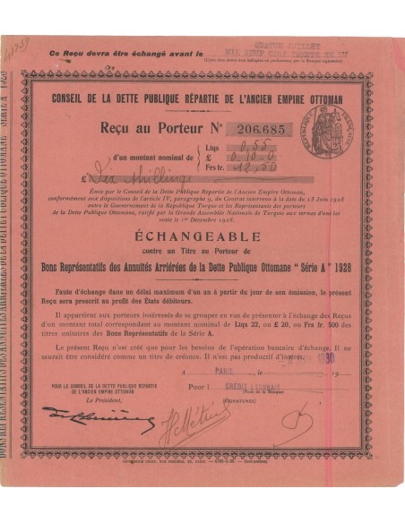 IMPERO OTTOMANO - UNA OBBLIGAZIONE 1930