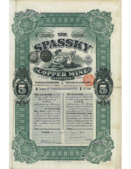 SPASSKY COPPER MINE LIMITED - 5 AZIONI - 1915