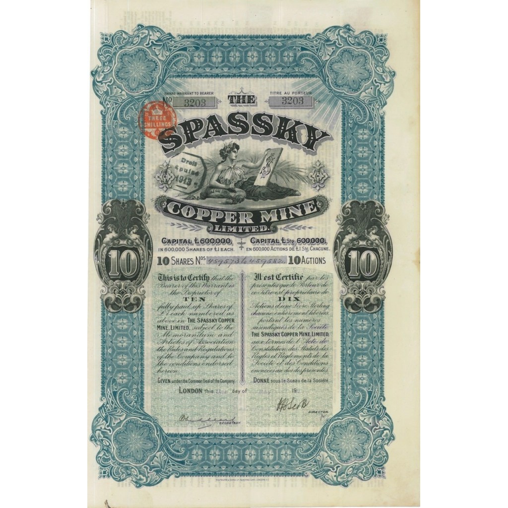 SPASSKY COPPER MINE LIMITED - 10 AZIONI - 1923