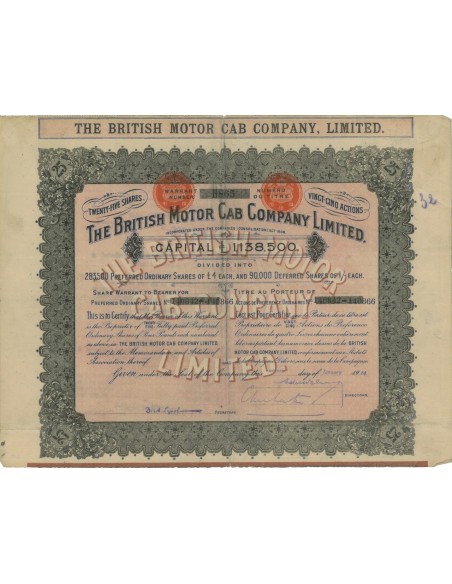 THE BRITISH MOTOR CAB COMPANY LIMITED - 25 AZIONI - 1914