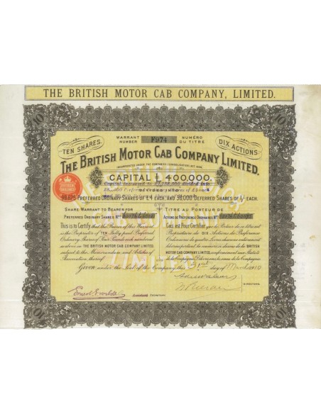 THE BRITISH MOTOR CAB COMPANY LIMITED - 10 AZIONI - 1910