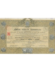 STRADE FERRATE MERIDIONALI - 5 OBBLIGAZIONI - FIRENZE 1867