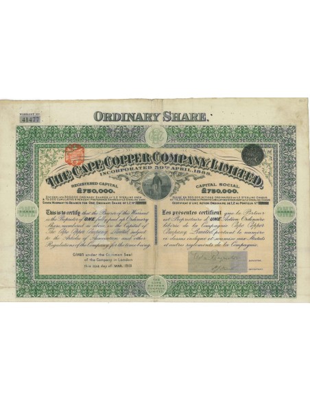 THE CAPE COPPER COMPANY LIMITED - 1 AZIONE - 1909