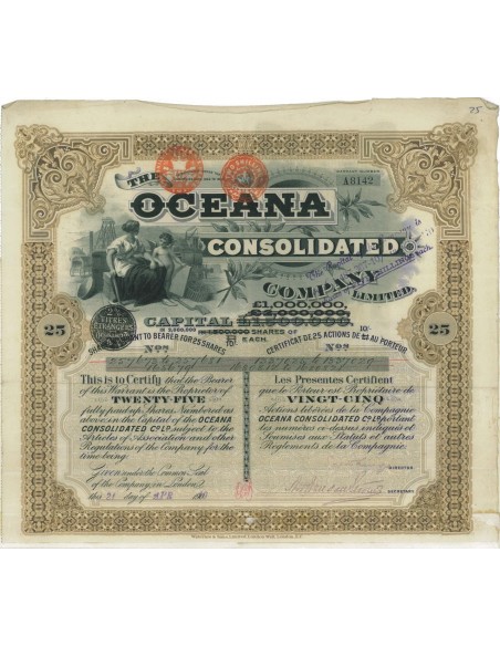 THE OCEANIA CONSOLIDATED COMP. - WARRANT DI 25 AZIONI 1925