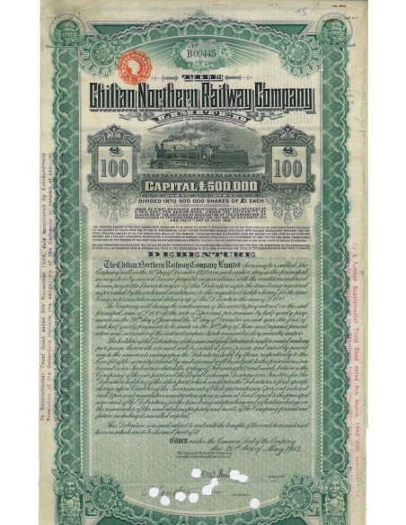CHILIAN NORTHERN RAILWAY COMPANY - 100 STERLINE - 1913