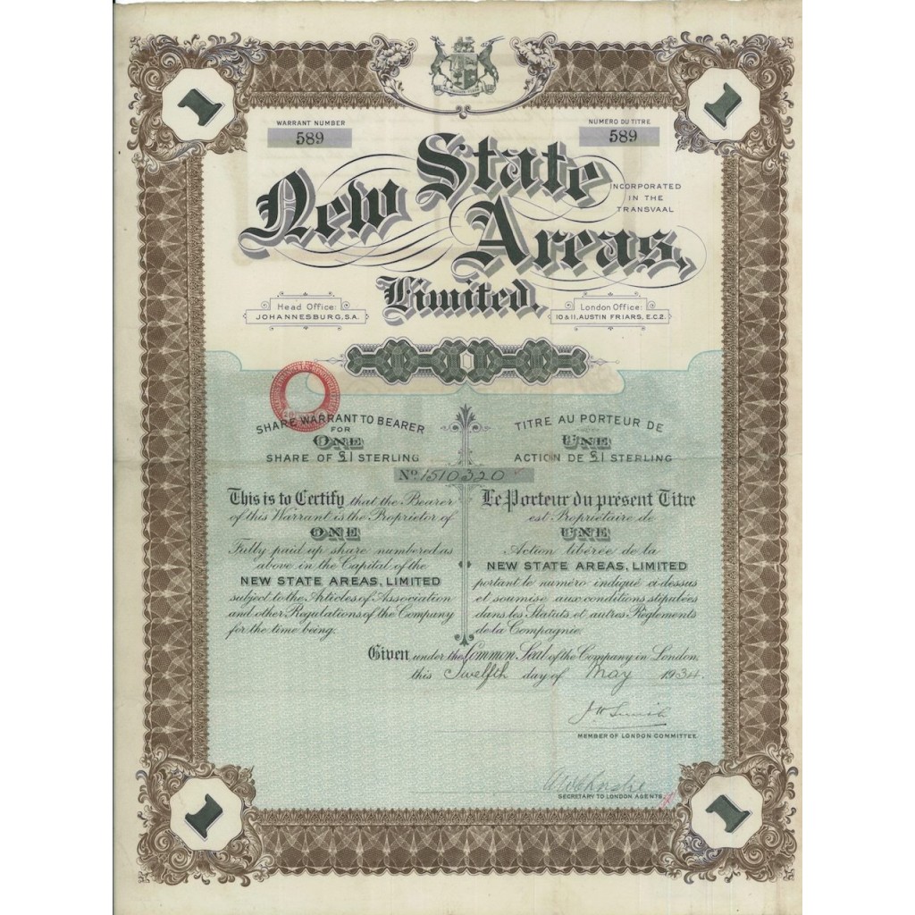 NEW STATE AREAS LIMITED - 1 AZIONE - 1934