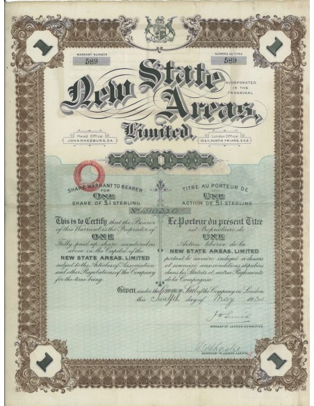 NEW STATE AREAS LIMITED - 1 AZIONE - 1934